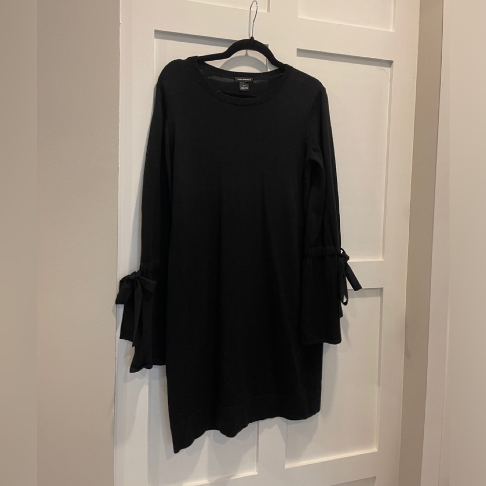 Club Monaco Black Midi Dress with Bow-Tie Sleeve Detail